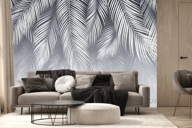 Fototapeta: Tropical wallpaper with palm leafs on grunge background. design