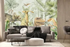 Fototapeta: Tropikalna dżungla z dinozaurami w akwareli