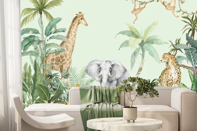 Fototapeta: Tropikalna dżungla z dzikimi zwierzętami
