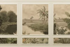 Fototapeta: Tropikalna rzeka z palmami w sztukaterii