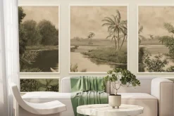 Fototapeta: Tropikalna rzeka z palmami w sztukaterii