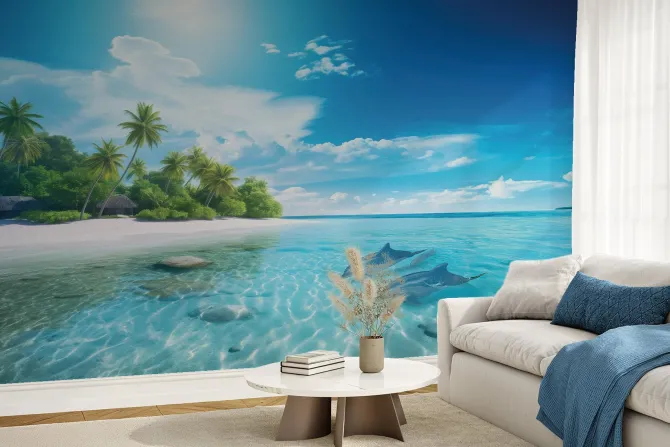 Fototapeta: Tropikalna wyspa z delfinami