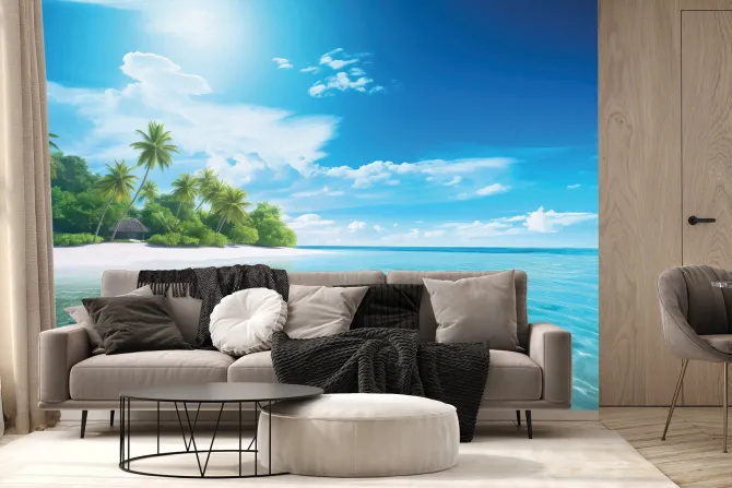 Fototapeta: Tropikalna wyspa z delfinami