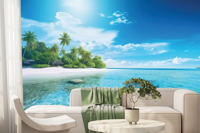 Fototapeta: Tropikalna wyspa z delfinami