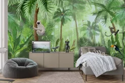 Fototapeta: Tropikalna zielona roślinność w dżungli ze zwierzątkami
