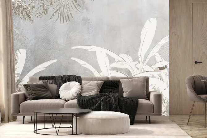 Fototapeta: Tropikalne liście palm na betonie