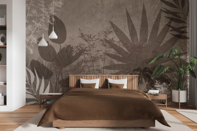 Fototapeta: Tropikalne liście na brązowym tle