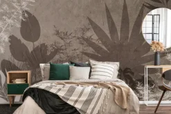 Fototapeta: Tropikalne liście na brązowym tle