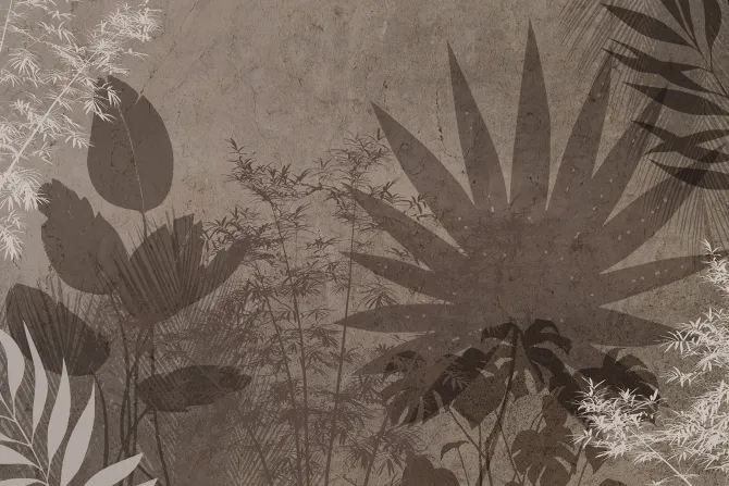 Fototapeta: Tropikalne liście na brązowym tle