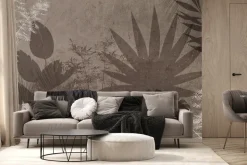 Fototapeta: Tropikalne liście na brązowym tle