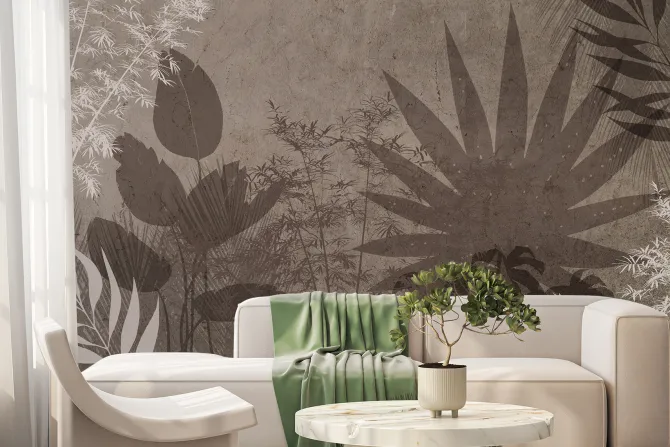 Fototapeta: Tropikalne liście na brązowym tle