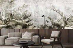 Fototapeta: Tropikalne liście na betonowym tle