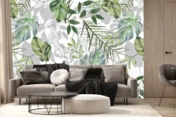 Fototapeta: Tropikalne liście w odcieniach zieleni i szarości