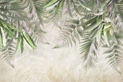 Fototapeta: Tropikalne liście palmy paproci zwisające z góry betonowe tło