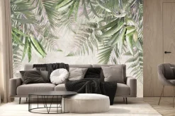 Fototapeta: Tropikalne liście palmy paproci zwisające z góry betonowe tło