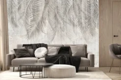 Fototapeta: Tropikalne liście palmowe w odcieniach szarości i beżu