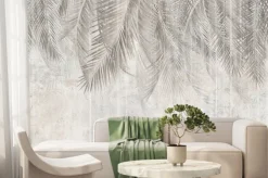 Fototapeta: Tropikalne liście palmowe w odcieniach szarości i beżu