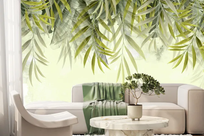 Fototapeta: Tropikalne liście 3d na zielonym tle