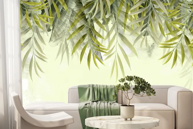 Fototapeta: Tropikalne liście 3d na zielonym tle