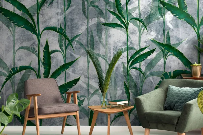 Fototapeta: Tropikalne liście na betonie