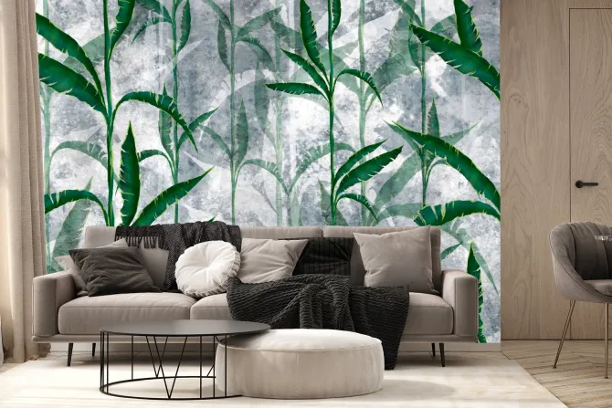 Fototapeta: Tropikalne liście na betonie