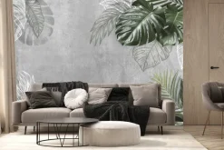 Fototapeta: Tropikalne liście na szarym betonie