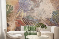 Fototapeta: Tropikalne liście i kwiaty w jesiennych barwach