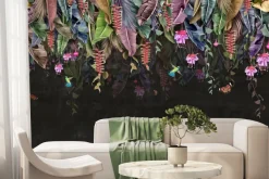 Fototapeta: Tropikalne liście bananów z kwiatami i motylami