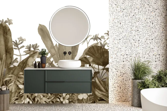 Fototapeta: Tropikalne liście vintage malowane akwarelą