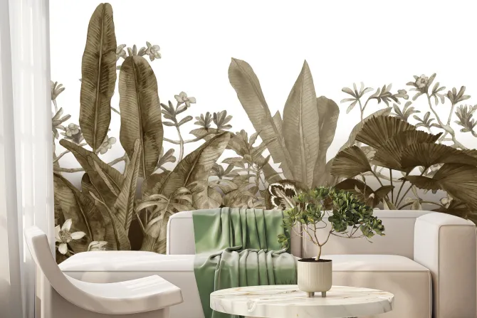 Fototapeta: Tropikalne liście vintage malowane akwarelą