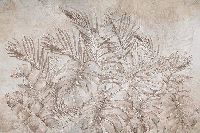 Fototapeta: Tropikalne liście w beżowych kolorach monochromatyczny wzór