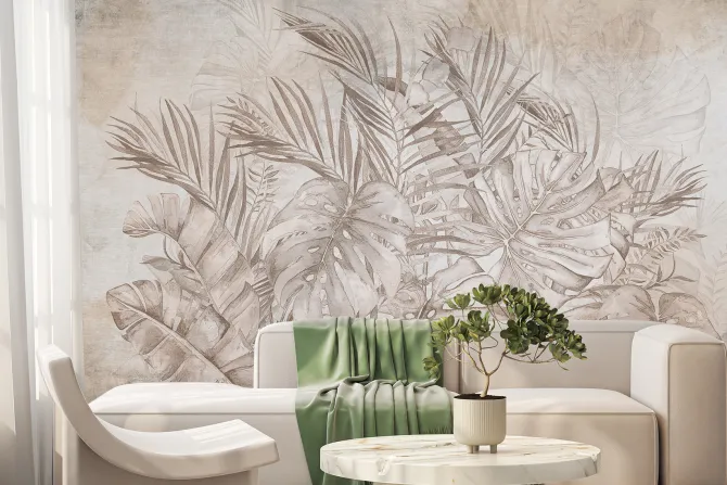 Fototapeta: Tropikalne liście w beżowych kolorach monochromatyczny wzór