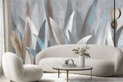 Fototapeta: Tropikalne liście na tle z betonową teksturą w stylu abstrakcyjnym