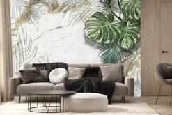 Fototapeta: Tropikalne rośliny monstera i palma