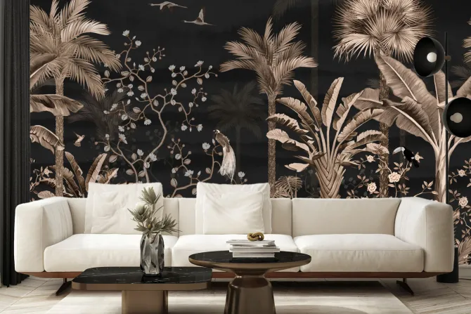 Fototapeta: Tropikalne rośliny palmy monstery