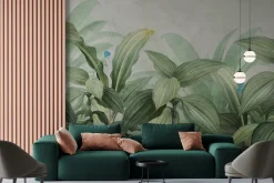 Fototapeta: Tropikalne rośliny i małe niebieskie kwiatki