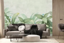 Fototapeta: Tropikalne rośliny i małe niebieskie kwiatki