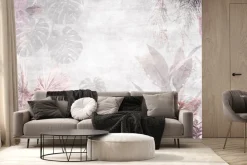 Fototapeta: Tropikalne różowe liście na betonie