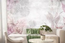 Fototapeta: Tropikalne różowe liście na betonie