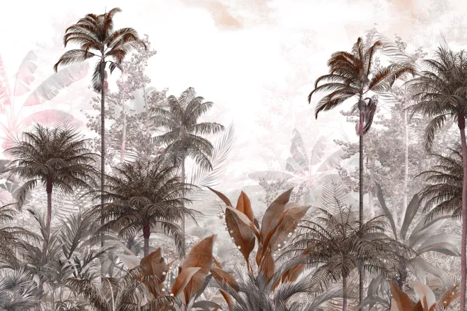 Fototapeta: Tropikalny brązowy las z palmami
