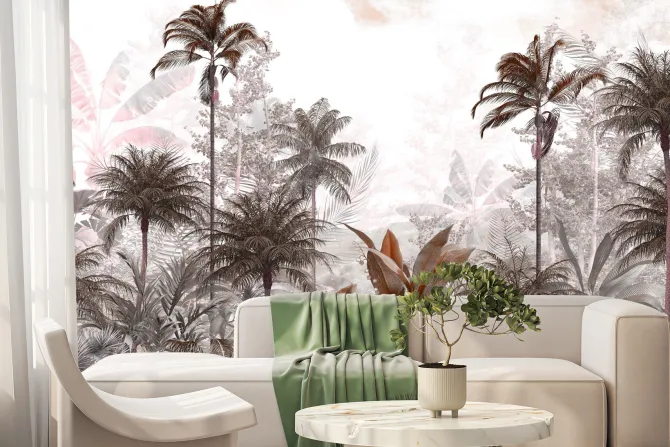 Fototapeta: Tropikalny brązowy las z palmami