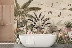 Fototapeta: Tropikalny krajobraz rośliny i egzotyczne ptaki