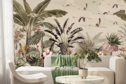 Fototapeta: Tropikalny krajobraz rośliny i egzotyczne ptaki