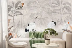 Fototapeta: Tropikalny krajobraz z żurawiami w dżungli