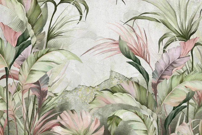 Fototapeta: Tropikalny krajobraz pastelowe liście na betonowym tle