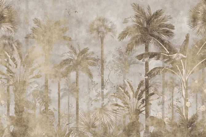Fototapeta: Tropikalny las z palmami na betonie