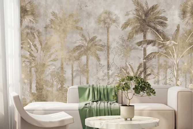 Fototapeta: Tropikalny las z palmami na betonie