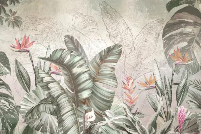 Fototapeta: Tropikalny las z liśćmi palm