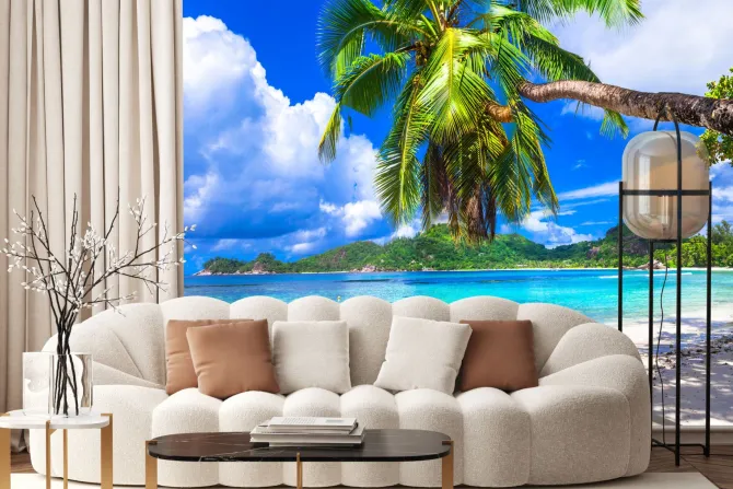 Fototapeta: Tropikalny raj na seszelach wyspy i palmy