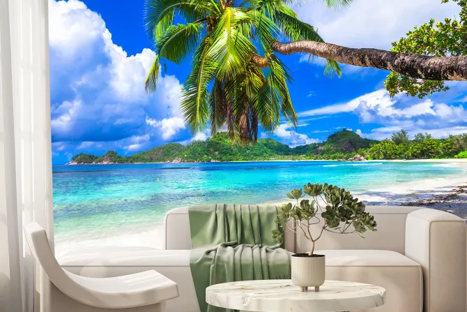 Fototapeta: Tropikalny raj na seszelach wyspy i palmy